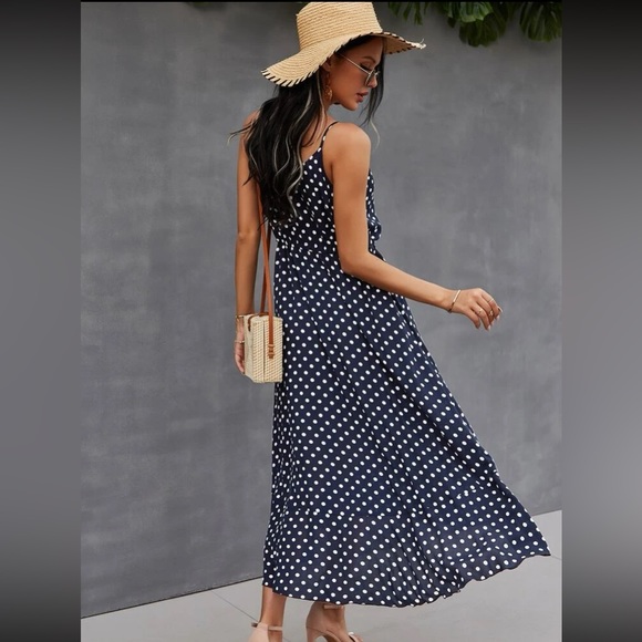 Boho polka dots print button detail drawstring waist cami dress - Picture 5 of 16